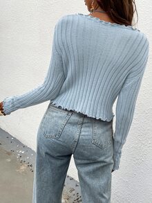 SHEIN Women's Cable Knit Front Tie Long Sleeve Cardigan Vacation Baby Blue Fall Romantic Cute - Baby Blue - View 2