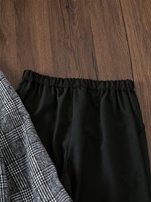 SHEIN طقم بدلة رسمية للأولاد من قطعتين، بليزر وبنطلون بنقشة هوندستوث، سميك ودافئ للخريف والشتاء - الأسود - مشاهدة 7