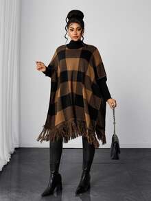 Maweii Plus Size Women's Sweater Pullover, Cape, Fringes, Multi-Color, Autumn/Winter, Casual, Elegant - Multicolor - View 5