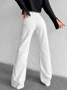 ZIRRA Women's High Waist Pockets Straight Loose Casual Versatile Jeans - White - View 2