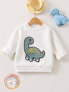 SHEIN Boys' Dinosaur Applique Embroidered Kids Autumn Sweatshirt, Crew Neck Long Sleeve Casual Pullover - Multicolor - View 3