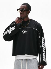 STYNVO Men's Letter Pattern Casual Streetwear Daily Going Out Holiday Long Sleeve T-Shirt Black And White Fall - Black - View 1
