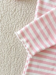 2Pcs Baby Girl Cute Strawberry Striped Ribbed Top Flare Pants Set Daily Outfits - Pink - View 8