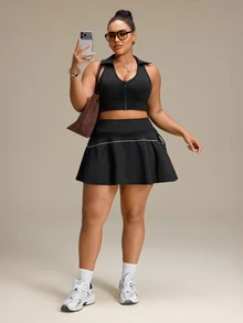 Rhythm Era Women's Plus Size Colorblock Casual Daily Travel Sports Skort - Black - View 15