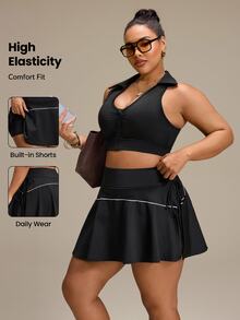 Rhythm Era Women's Plus Size Colorblock Casual Daily Travel Sports Skort - Black - View 1