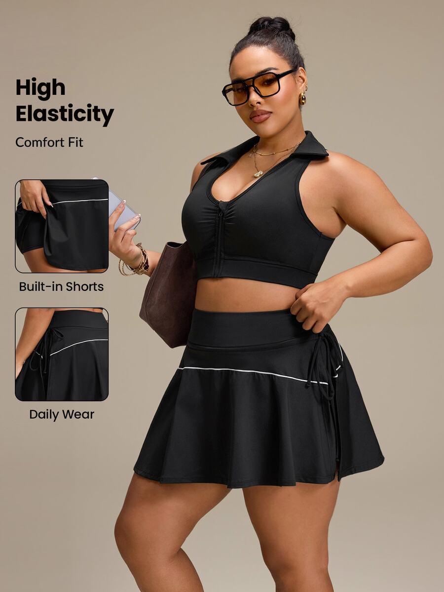 Rhythm Era Women's Plus Size Colorblock Casual Daily Travel Sports Skort - Black - View 1