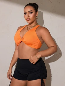 SHEIN Rhythm Era حمالة صدر رياضية كاجوال يومية بلون موحد للنساء بمقاس كبير - لون برتقالي - مشاهدة 9