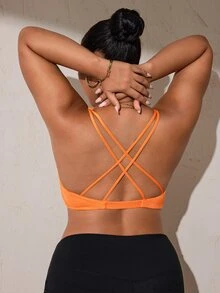 SHEIN Rhythm Era حمالة صدر رياضية كاجوال يومية بلون موحد للنساء بمقاس كبير - لون برتقالي - مشاهدة 2