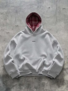 AXEPEAK American Style Deconstructed Curved Split Casual Hoodie, Vintage Y2K Baggy Streetwear, For Holiday - Grey - View 1