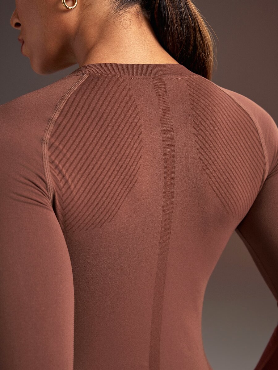 Powerista Women's Minimalist Zip-Up Long Sleeve Top And Shorts Sports Set Brown Gym Fitness Workout Running Set 2 Piece Set Seamless Outdoor Daily Autumn Spring - Brown - View 1