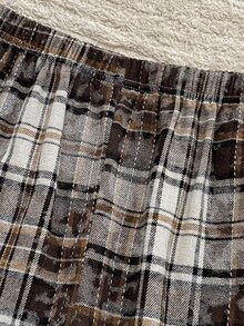 Boys' Simple Elegant Apricot Plaid Fabric Comfortable Casual Long Sleeve Long Pants 2 Pieces Loungewear Set - Apricot - View 5
