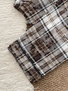 Boys' Simple Elegant Apricot Plaid Fabric Comfortable Casual Long Sleeve Long Pants 2 Pieces Loungewear Set - Apricot - View 8