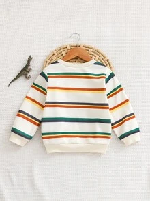 SHEIN 小男孩可愛秋冬彩色條紋長袖運動衫，適合秋冬季節、家庭聚會、返校、運動、玩耍、生日派對、攝影、度假、節日 - 彩色 - 查看 5