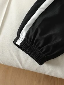 SHEIN 2pcs/Set Young Boy Casual Color Block Hoodie & Sweatpants Sports Outfit, Autumn Chic Outfits For Autumn/Winter - Black - View 8