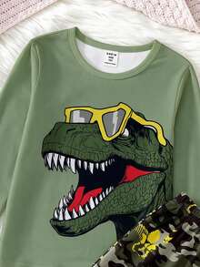Tween Boy Game Controller Print Long Sleeve Pajama Set (With UV-Sensitive Glow-In-The-Dark Effect), Cool And Colorful Style; Made Of Skin-Friendly High-Elasticity Fitted Knit Fabric, Comfortable Soft And Slim Fit; Includes Long Sleeve Top And Pants, A Comfortable Home Leisure Two Pieces Set - Multicolor - View 3