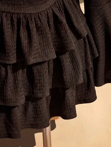 SHEIN ICON 女款大尺碼黑色紋理露肩洋裝 - 棕色 - 查看 6