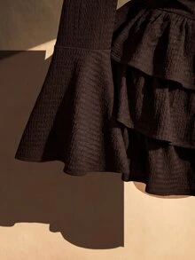 SHEIN ICON 女款大尺碼黑色紋理露肩洋裝 - 棕色 - 查看 8