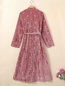 SHEIN Women's Burgundy Elegant Velvet Long Robe, Comfortable Sleepwear, Fall, Winter - Burgundy - View 2