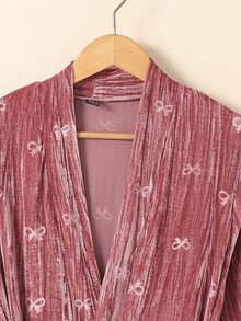 SHEIN Women's Burgundy Elegant Velvet Long Robe, Comfortable Sleepwear, Fall, Winter - Burgundy - View 3