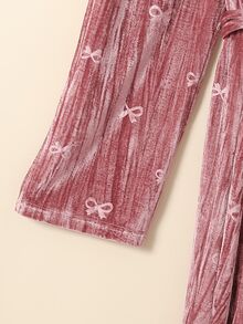 SHEIN Women's Burgundy Elegant Velvet Long Robe, Comfortable Sleepwear, Fall, Winter - Burgundy - View 5
