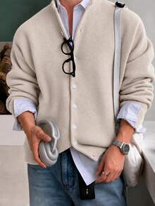 Claim Dot Men's Solid Color Long Sleeve Single-Breasted Casual Knit Cardigan Back-To-School Teachers' Day Graduation Office Light Blue Autumn - Dusty Pink - View 3