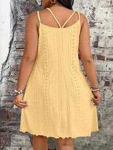 SHEIN LUNE CURVE Plus Size Women Burn-Out Embroidery Loose Casual Slip Dress - Yellow - View 2