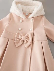 SHEIN Elladie kids Girls Double Breasted Wool Blend Mid-Length Overcoat, Fall Winter Elegant Western Formal Wedding Party Outerwear - Apricot - View 5