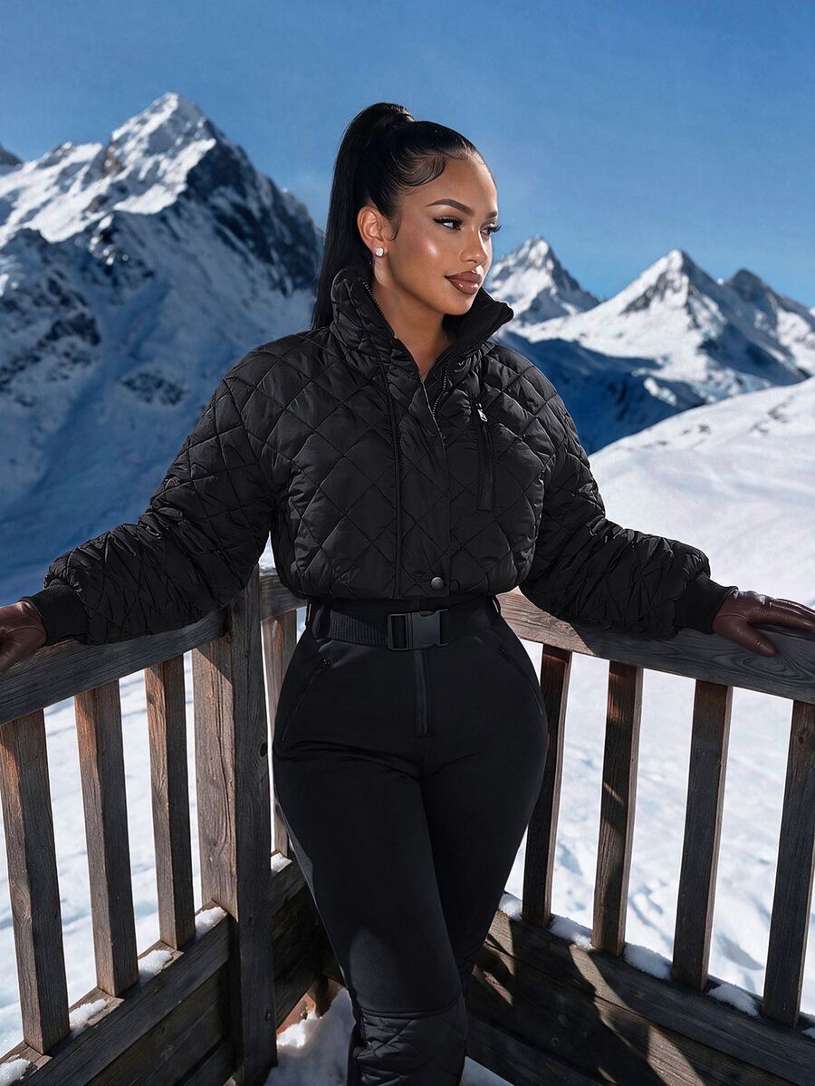 Amplova 女款長袖滑雪外套與長褲套裝,加厚保暖滑雪服,適合雪地穿著與滑雪穿搭 - 黑色 - 查看 1