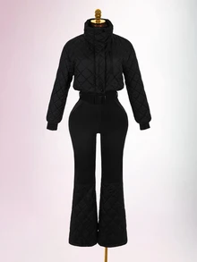 Amplova Women's Long Sleeve Ski Jacket & Pants Set, Padded Ski Suit Suitable For Snow Wear And Skiing Outfits - Black - View 6