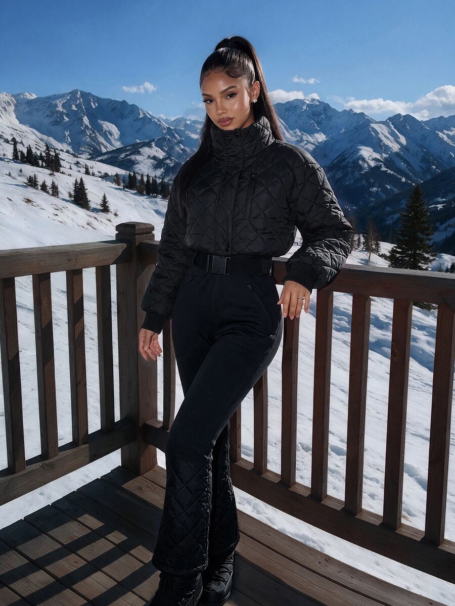 Amplova Women's Long Sleeve Ski Jacket & Pants Set, Padded Ski Suit Suitable For Snow Wear And Skiing Outfits - Black - View 1