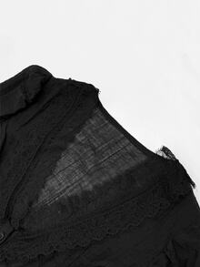 SHEIN Women's Lace Patchwork Casual Sexy Versatile Daily Wear Top Halloween Night Out Date Night Black Fall - Black - View 5