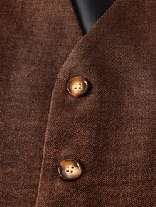 HIMLAND Men's Solid Color Vest, Long Sleeve Jacket And Pants Casual Suit Set Halloween Christmas Winter Party Autumn - Brown - View 11