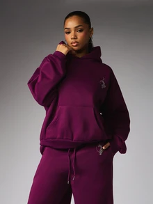 BABYPHAT Oversized Pullover Sweatshirt With Rhinestone Logo And Gothic Brand Text On Back - Violet Purple - View 2