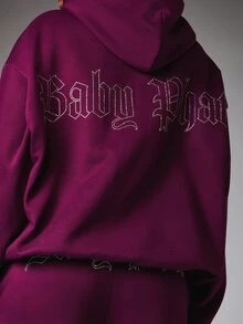 BABYPHAT Oversized Pullover Sweatshirt With Rhinestone Logo And Gothic Brand Text On Back - Violet Purple - View 5