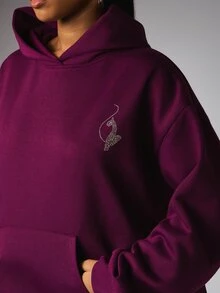 BABYPHAT Oversized Pullover Sweatshirt With Rhinestone Logo And Gothic Brand Text On Back - Violet Purple - View 4