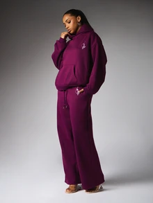 BABYPHAT Oversized Pullover Sweatshirt With Rhinestone Logo And Gothic Brand Text On Back - Violet Purple - View 3