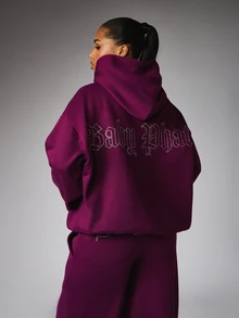 BABYPHAT Oversized Pullover Sweatshirt With Rhinestone Logo And Gothic Brand Text On Back - Violet Purple - View 1