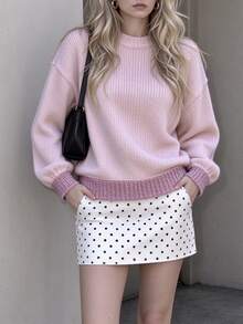 TaskSense Women's Casual Dusty Mauve Long Sleeve Crew Neck Pullover Sweater Fall Everyday Date Valentine's Day Autumn - Pink - View 5