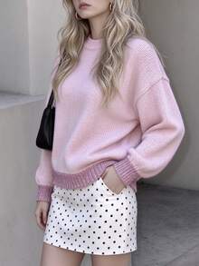 TaskSense Women's Casual Dusty Mauve Long Sleeve Crew Neck Pullover Sweater Fall Everyday Date Valentine's Day Autumn - Pink - View 3