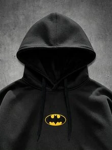 BATMAN X SHEIN Manfinity EMRG هودي رجالي كاجوال يومي بجيوب، سويت شيرت بطراز غوث - الأسود - مشاهدة 4