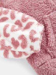 SHEIN Young Girl Hooded Fleece Kids Jacket And Pants 2pcs Set, Cute Autumn/Winter Leopard Print Colorblock Fuzzy Outfit,Christmas - Pink - View 3