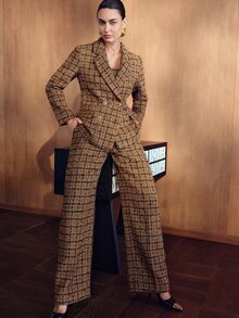 MOTF PREMIUM WOMEN'S PLAID LAPEL NECK LONG SLEEVE ELEGANT BLAZER - Brown - View 6