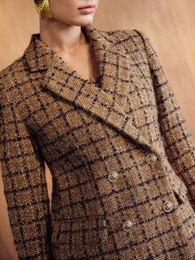 MOTF PREMIUM WOMEN'S PLAID LAPEL NECK LONG SLEEVE ELEGANT BLAZER - Brown - View 2