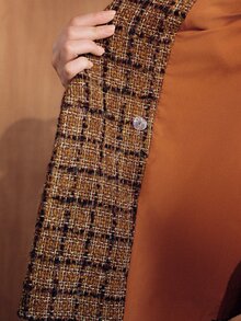 MOTF PREMIUM WOMEN'S PLAID LAPEL NECK LONG SLEEVE ELEGANT BLAZER - Brown - View 8