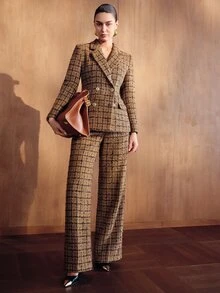 MOTF PREMIUM WOMEN'S PLAID LAPEL NECK LONG SLEEVE ELEGANT BLAZER - Brown - View 4