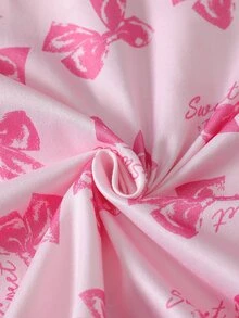 Tween Girls Pajamas New Bow Print Knitted Flame Retardant Lapel Long Sleeve Cardigan. Contrast Color Fuchsia Striped Casual Long Sleeve Pants 2-Piece Set Homewear 1Set - Pink - View 11