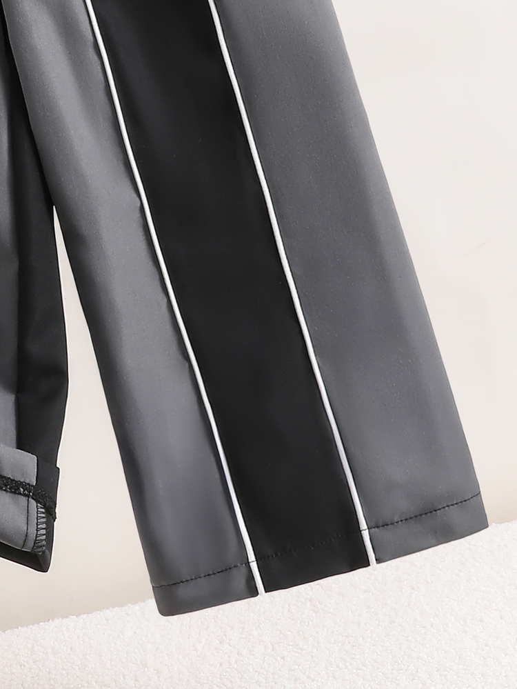 SHEIN Young Boys Casual Streetwear Loose Fit Track Pants, Contrast Color Piping Black Colorblock Wide Leg Straight Trousers,Fall Clothes - Black - View 6