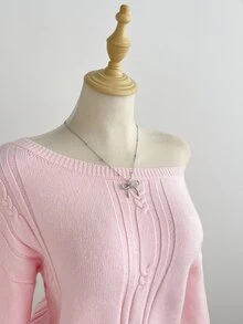 Elamini Women's Autumn/Winter Lazy Fashion Casual Versatile Commute Date Photo-Ready Asymmetrical Shoulder Pullover Sweater - Pink - View 5