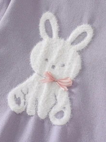 Girls' New Autumn/Winter High Neck Round Neck Pullover Long Sleeve Light Gray Purple Cute Rabbit Jacquard + Pink 3D Bow Fabric Soft Comfortable Suitable For Autumn/Winter Single Wear Layering Daily Holiday Casual Gathering Outing Various Occasions - Dusty Purple - View 6