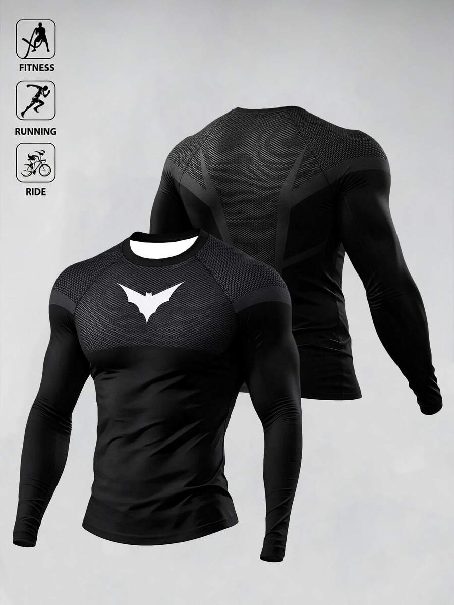 BATMAN X SHEIN Gym Rark Men's Bat Pattern Casual Daily Wear Sports T-Shirt - Multicolor - View 1